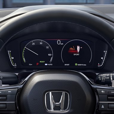 Interior detail of 2026 CR-V e:FCEV in Meteorite Gray Metallic with Black interior showing the Digital Instrument Cluster